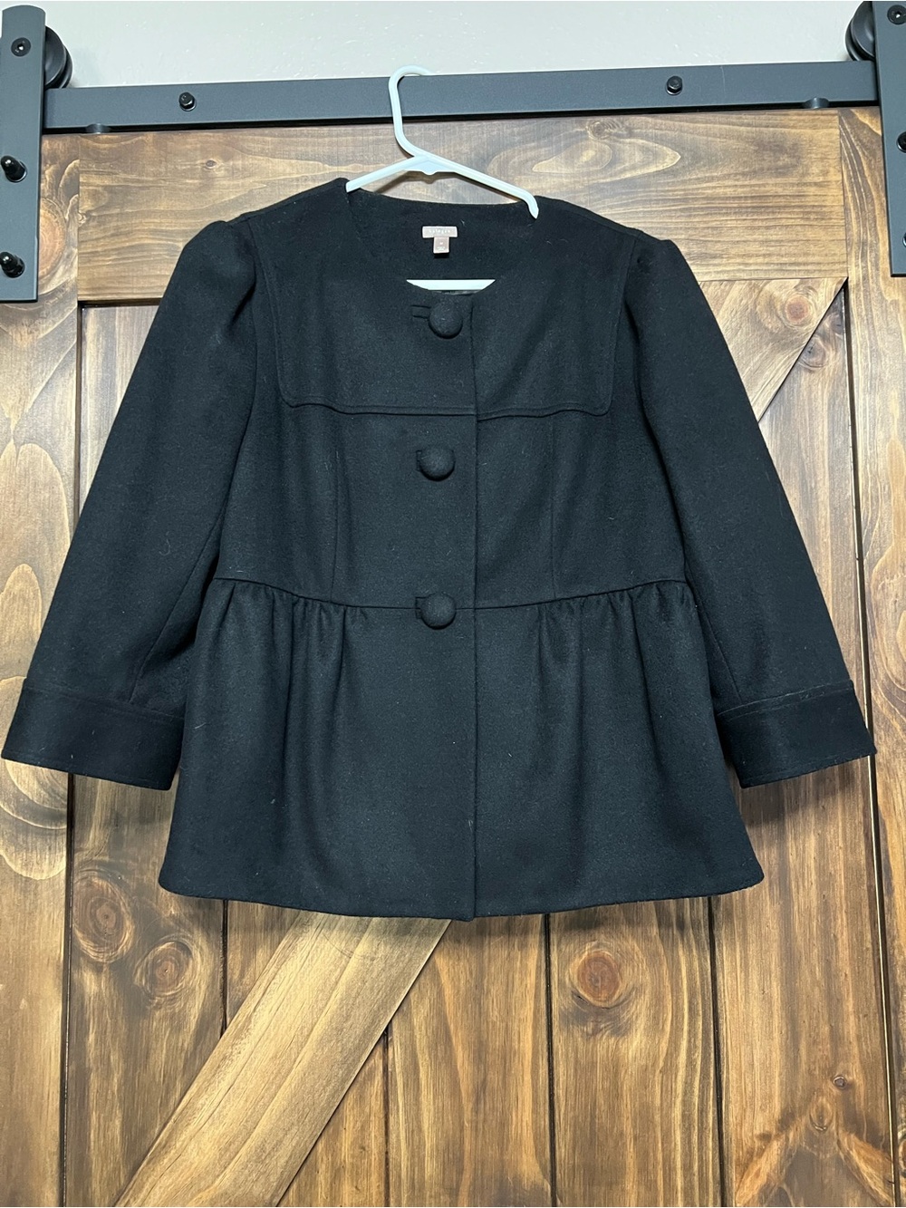 Halogen Nordstrom Black 100% Wool Peplum Jacket Coat Size M